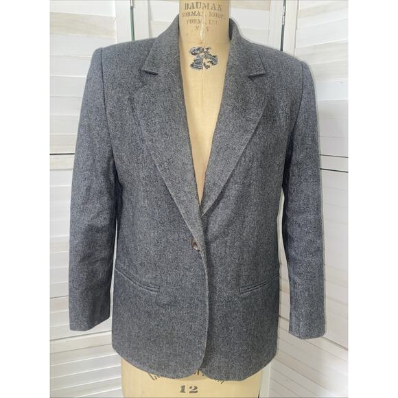 80s 90s Sag Harbor Women’s Jacket Blazer Lined Gray Wool Blend One-Button 8P - Picture 1 of 7